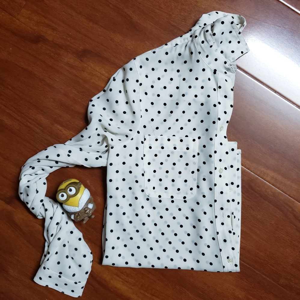 Euc Polkadot Work Button Up Xs - image 1